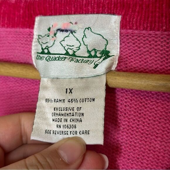 VTG Quaker Factory Pink Beaded Embroidered Snowman Sweater Sz 1X Winter Holidays - Picture 7 of 8